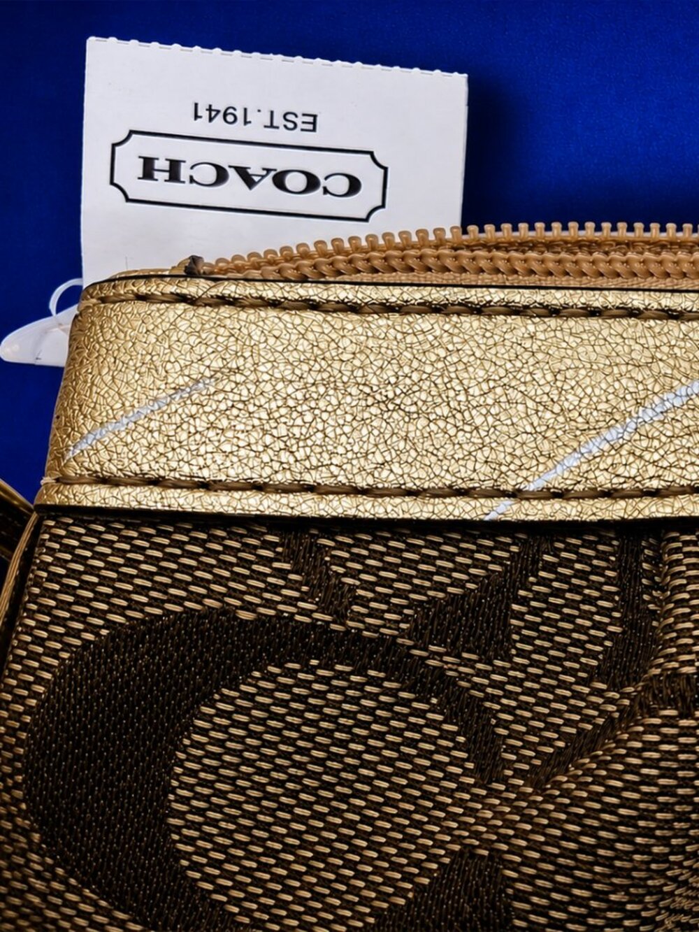 COACH Signature Monogram Jacquard Wristlet Wallet Zip Top Y2K Bag with Hang Tag - Picture 6 of 15